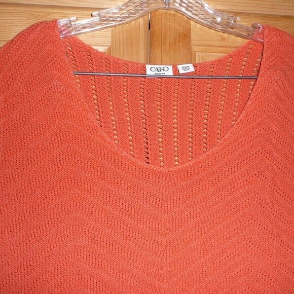 CATO Womans Plus Size 18/20W Orange Crochet Scallop Eyelet Crop Top - Picture 3 of 4